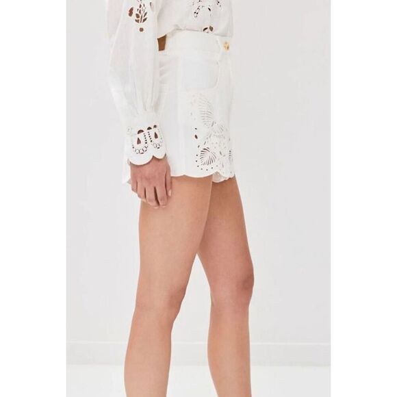 New Farm Rio White Richelieu Shorts with Embroidery Size 31 - Picture 3 of 6